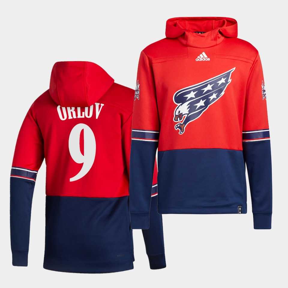 Men Washington Capitals 9 Orluv Red NHL 2021 Adidas Pullover Hoodie Jersey